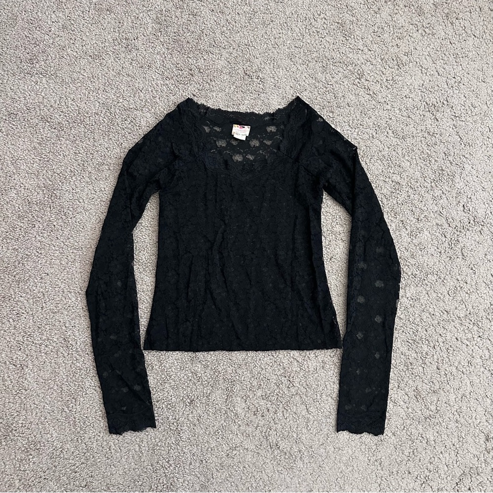 Free People Intimately Black Lace Long Sleeve Womens L